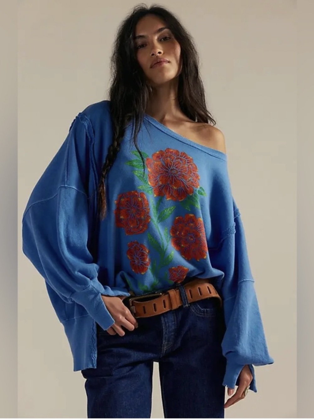 Free people We The Free Graphic Camden Pullover Swedish Blue combo flower
